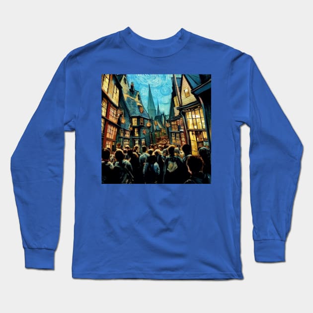 Starry Night in Diagon Alley Long Sleeve T-Shirt by Grassroots Green